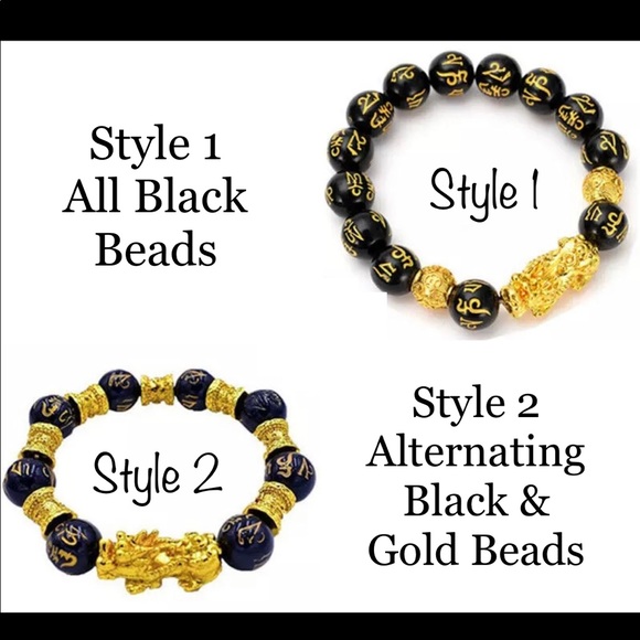 Pixiu1 Good Fortune Black & Gold Unisex Bracelet - Picture 4 of 9